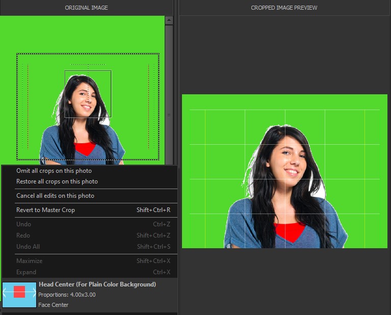 Cropped and head centered