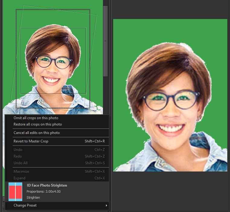 Face crop straighten