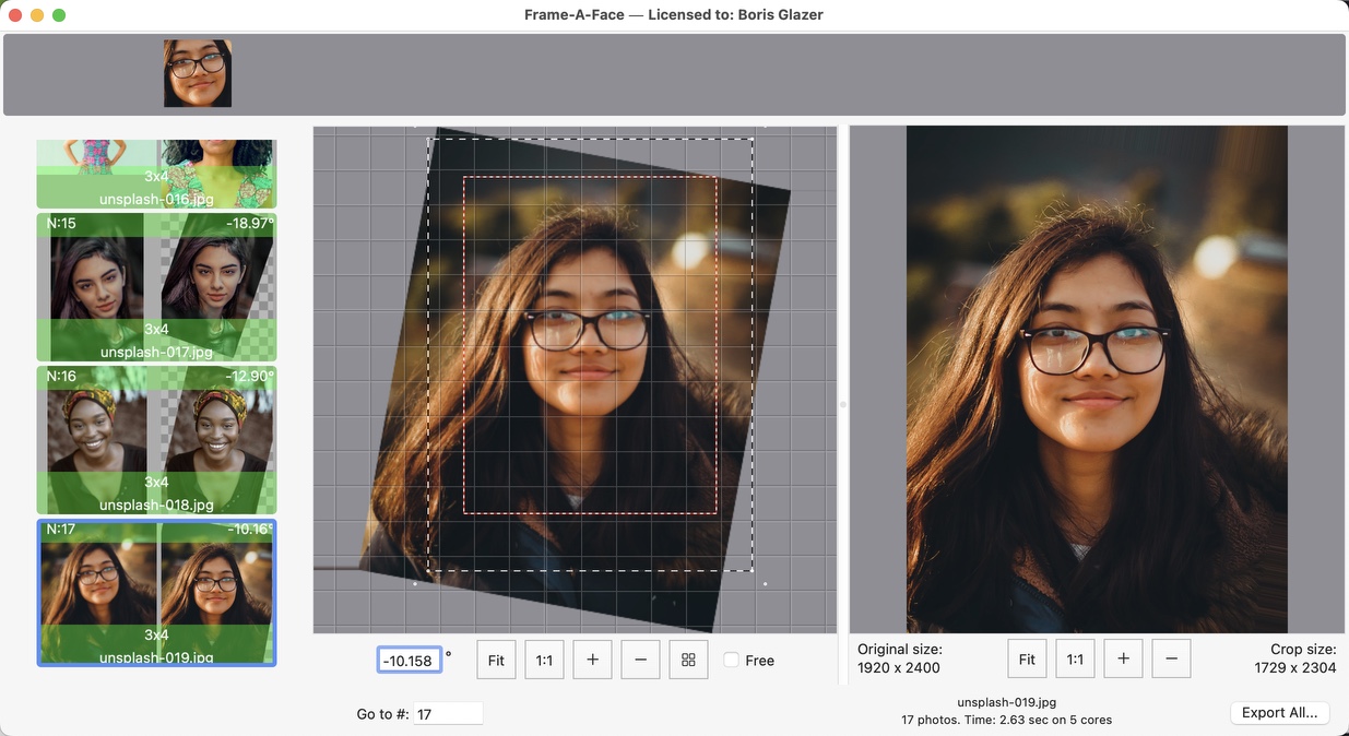 Frame-A-Face straighten and oversized crop