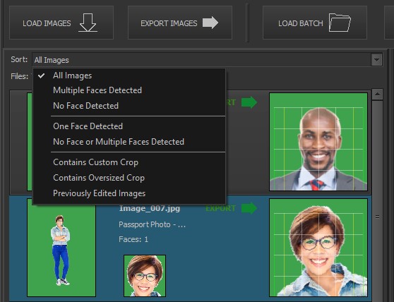 Frame-A-Face Interface: FileList with filters