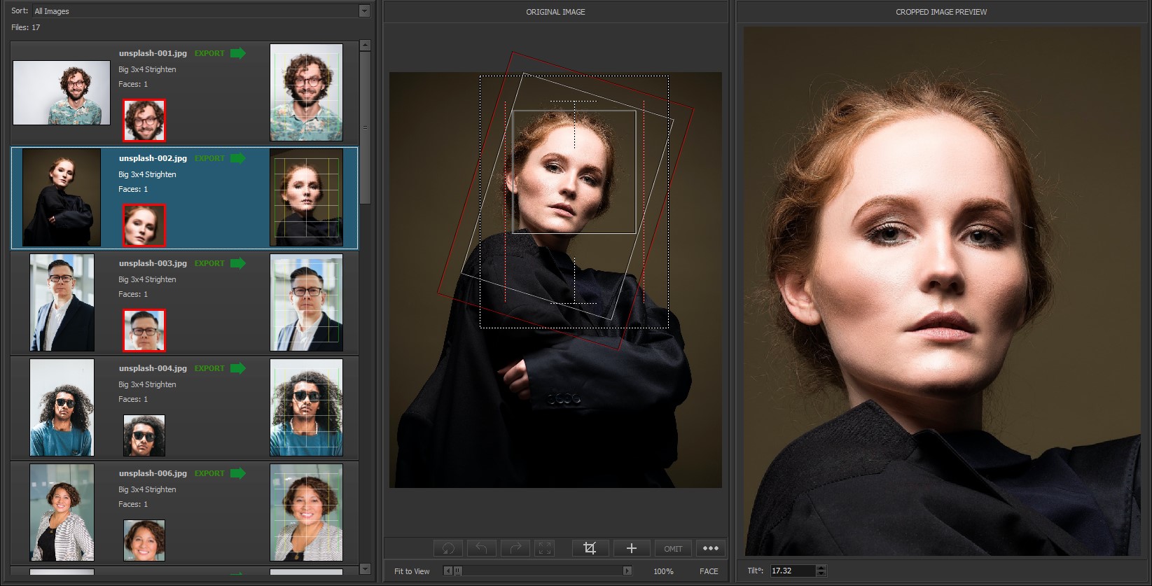 Frame-A-Face oversized crop was straightened and shrunk