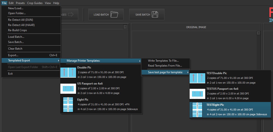 Frame-A-Face templated export menu