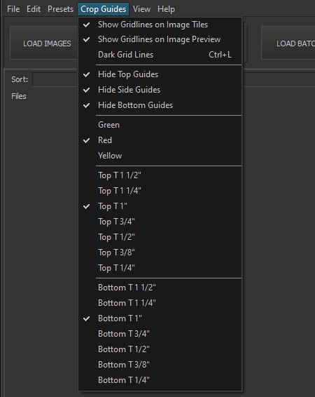 Crop guides menu