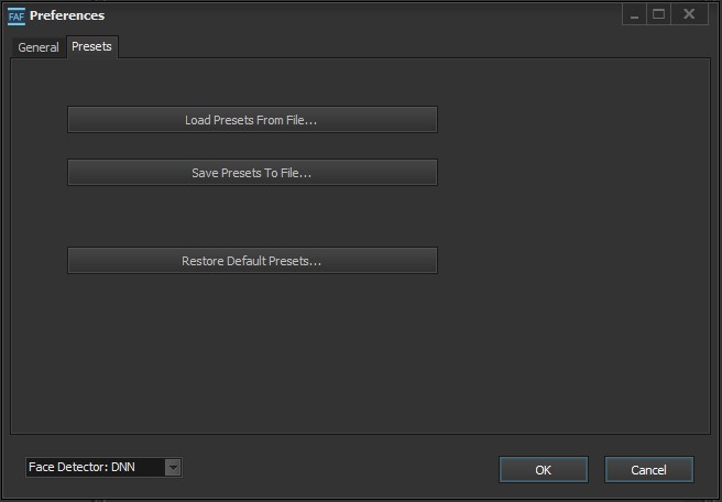 Frame-A-Face Preferences Presets tab